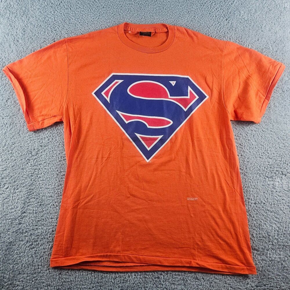 Vintage Superman Shirt Mens XL Orange Logo DC Comics 90s Short Sleeve Changes